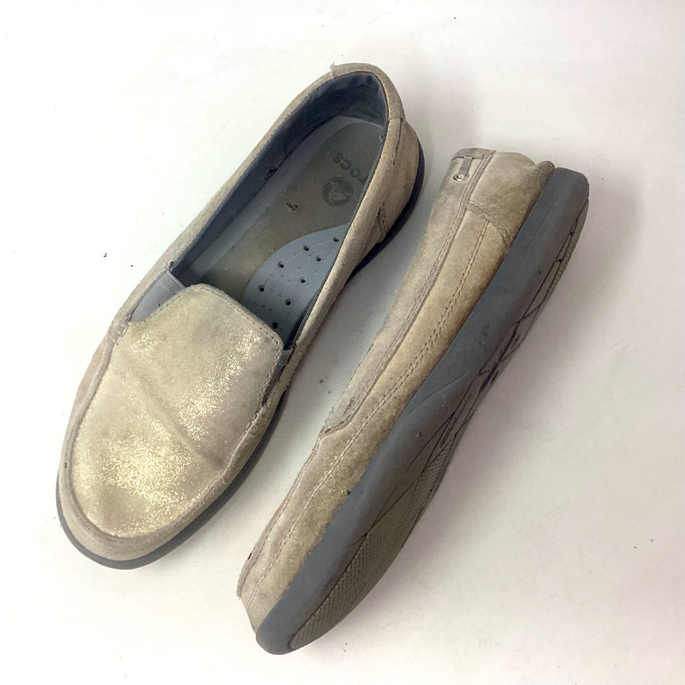 Crocs Walu Slip-On Loafers Brown Canvas Boat Shoes Women’s Size 10